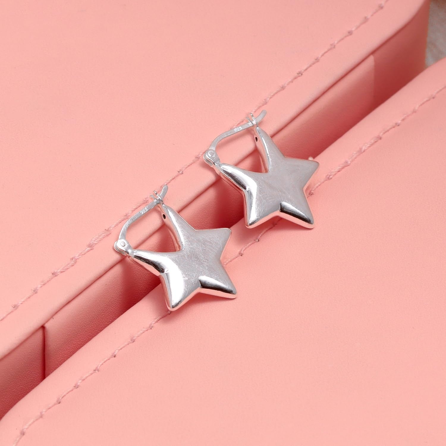 925 Steling Silver Minimalist Aesthetic Handmade 3D Star-shaped Hoop Earrings for Women