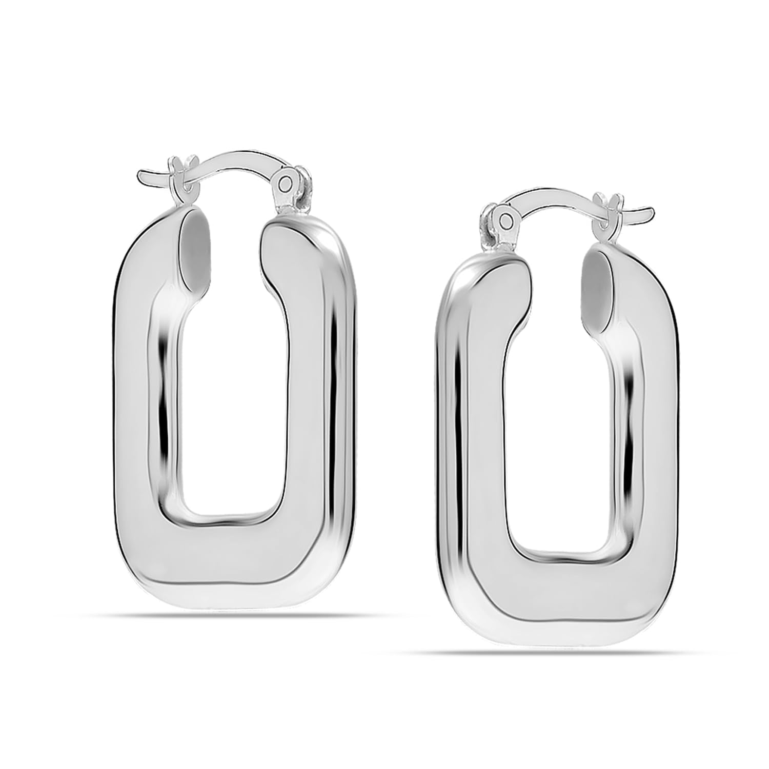 925 Steling Silver Retro U-Shaped Chunky Oval Square Hoop Earrings for Women