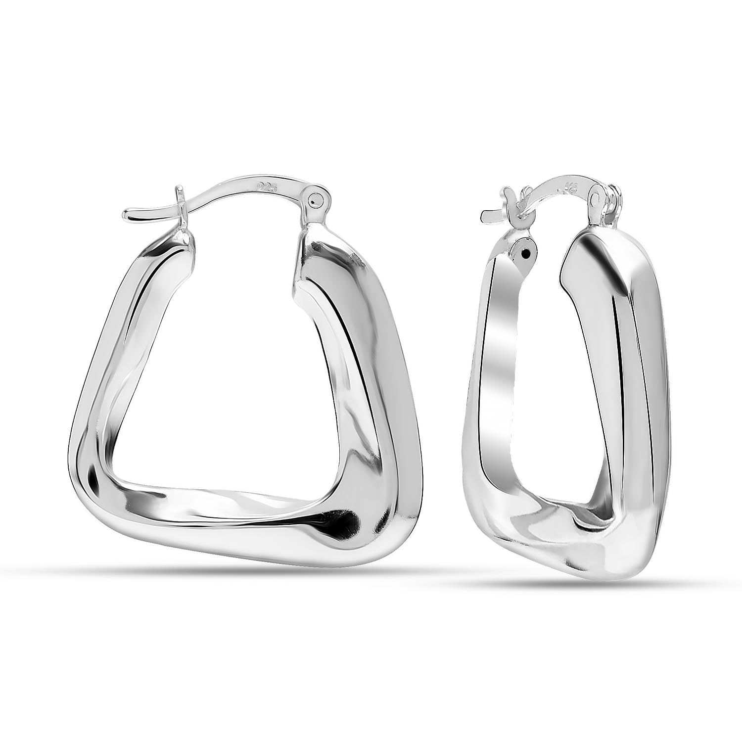 925 Sterling Silver High Polished Twisted Chunky Triangle Hoop Earring for Women