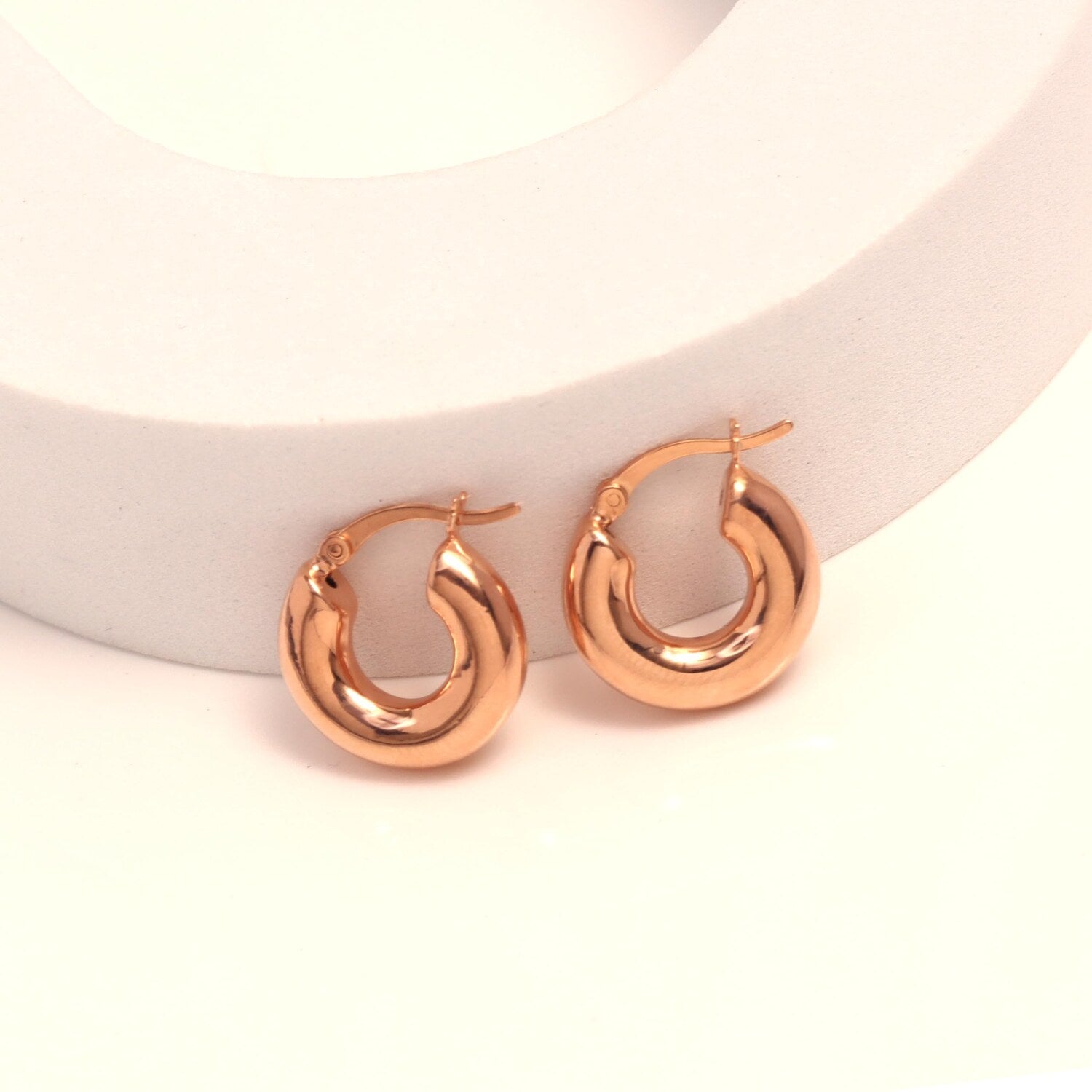 925 Sterling Silver Small Chunky Minimalist Puffed Wide Round-Tube Hoop Earrings for Women