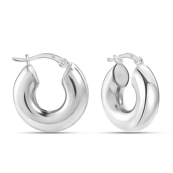 925 Sterling Silver Small Chunky Minimalist Puffed Wide Round-Tube Hoop Earrings for Women