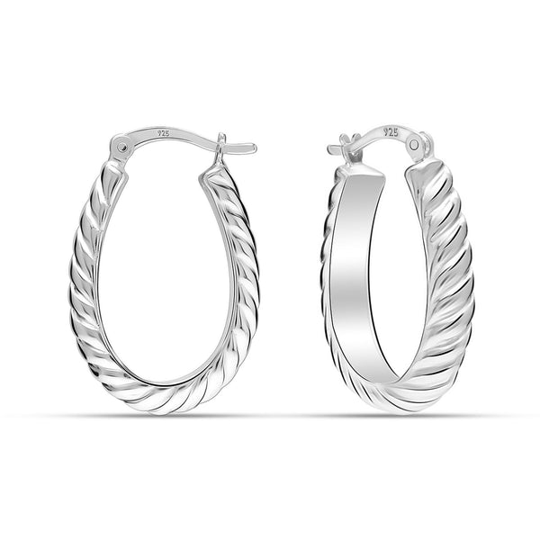 925 Sterling Silver Classic Striped Patterned Oval Shape Click-Top Hoop Earrings for Women