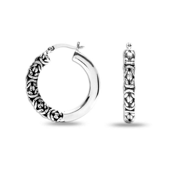 925 Sterling Silver Antique Byzantine Hoop Earrings for Women