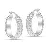 925 Sterling Silver Round Diamond-Cut Textured Hoop Earrings for Women