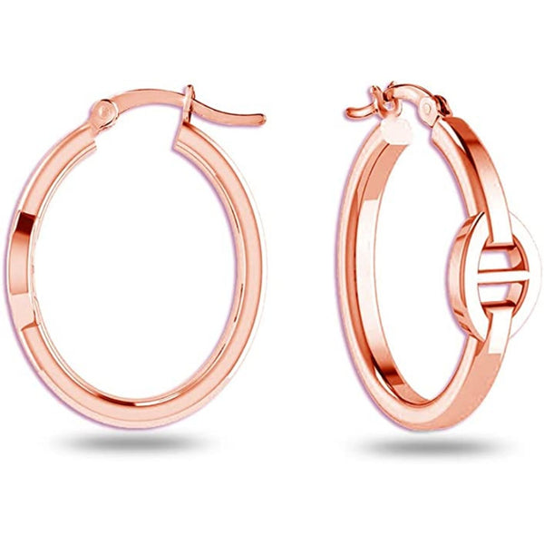 925 Sterling Silver Mariner Link Hoops Earring Oval Anchor Hoop Earrings for Teen Women