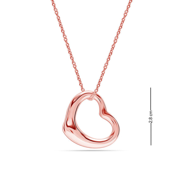 925 Sterling Silver Rose-Gold Plated Love Open Heart Pendant Necklace for Women