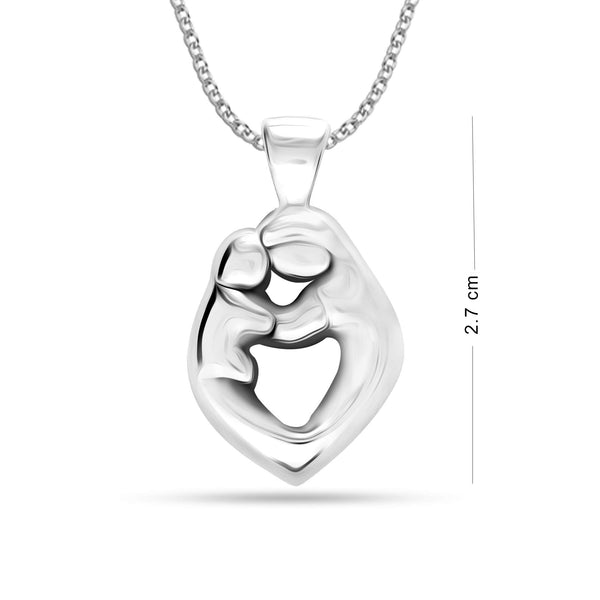 925 Sterling Silver Mother and Child Necklace Pendant with Cable Chain for Women