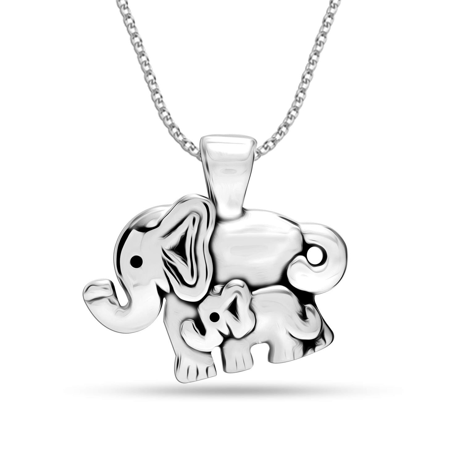 925 Sterling Silver Antique Elephant Mother and Child with Cable Chain Pendant Necklace for Women