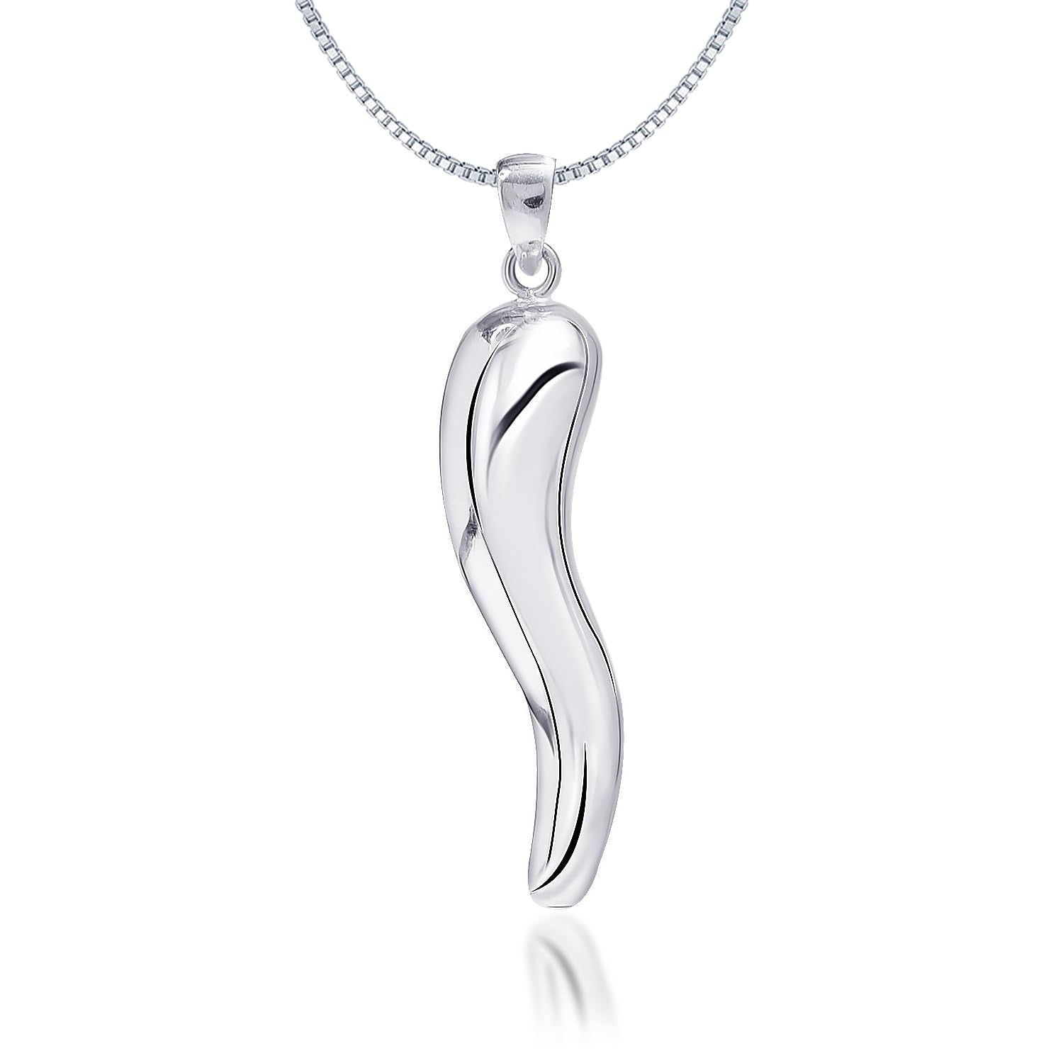 925 Sterling Silver Stunning Shine Italian Horn Shape Pendant Necklace for Women