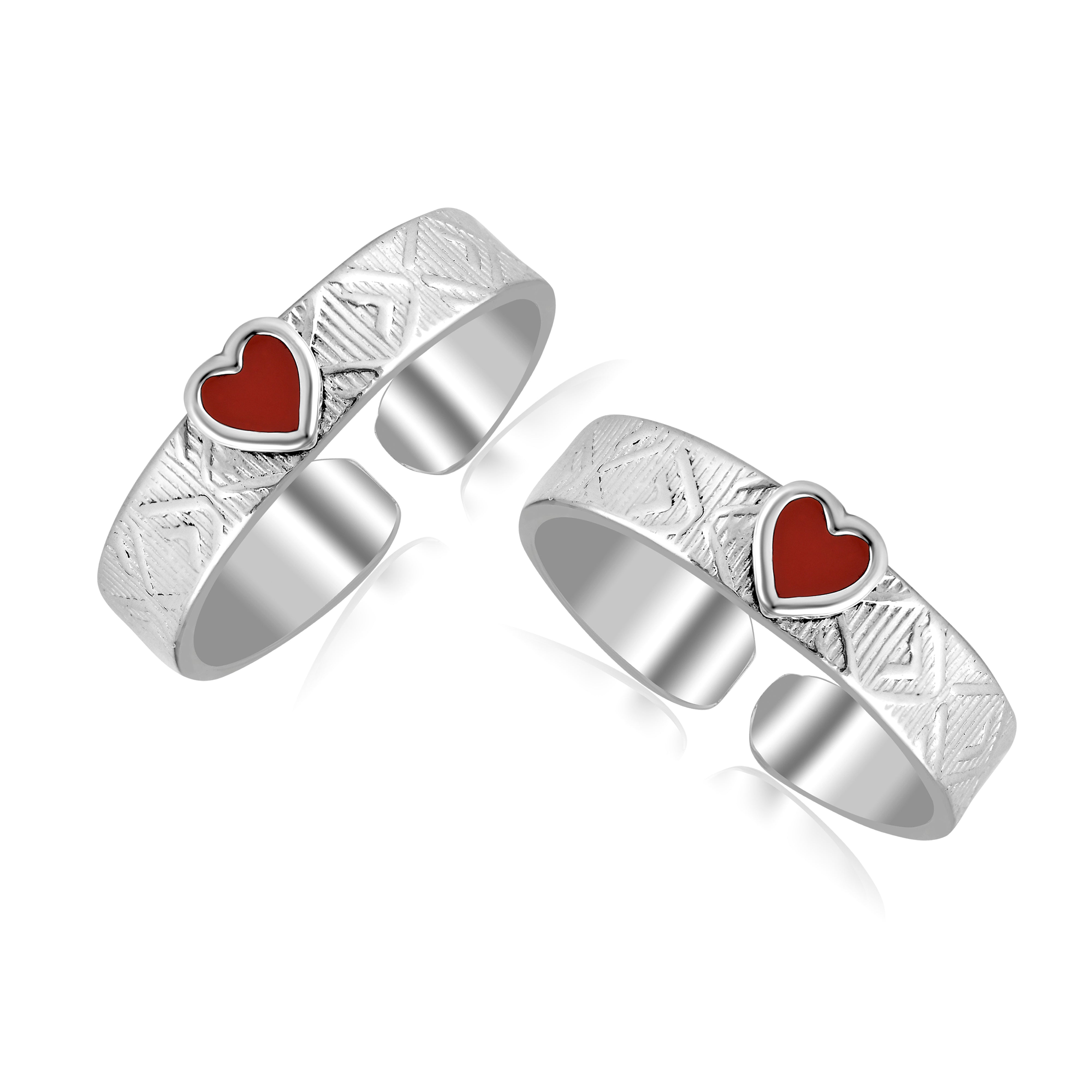 925 Sterling Silver Enamel Heart Band Toerings for Women