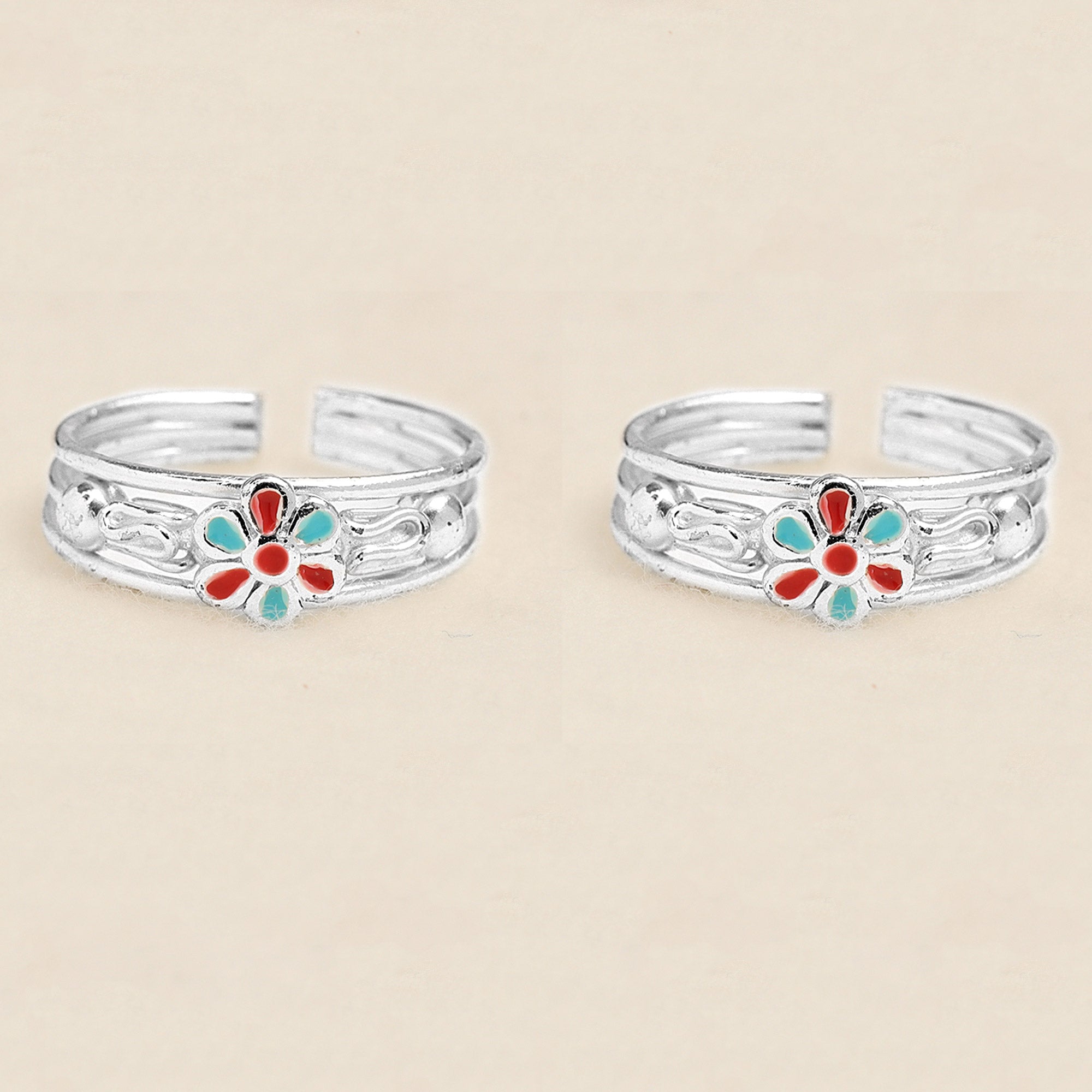 925 Sterling Silver Designer Floral Enamel Toerings for Women