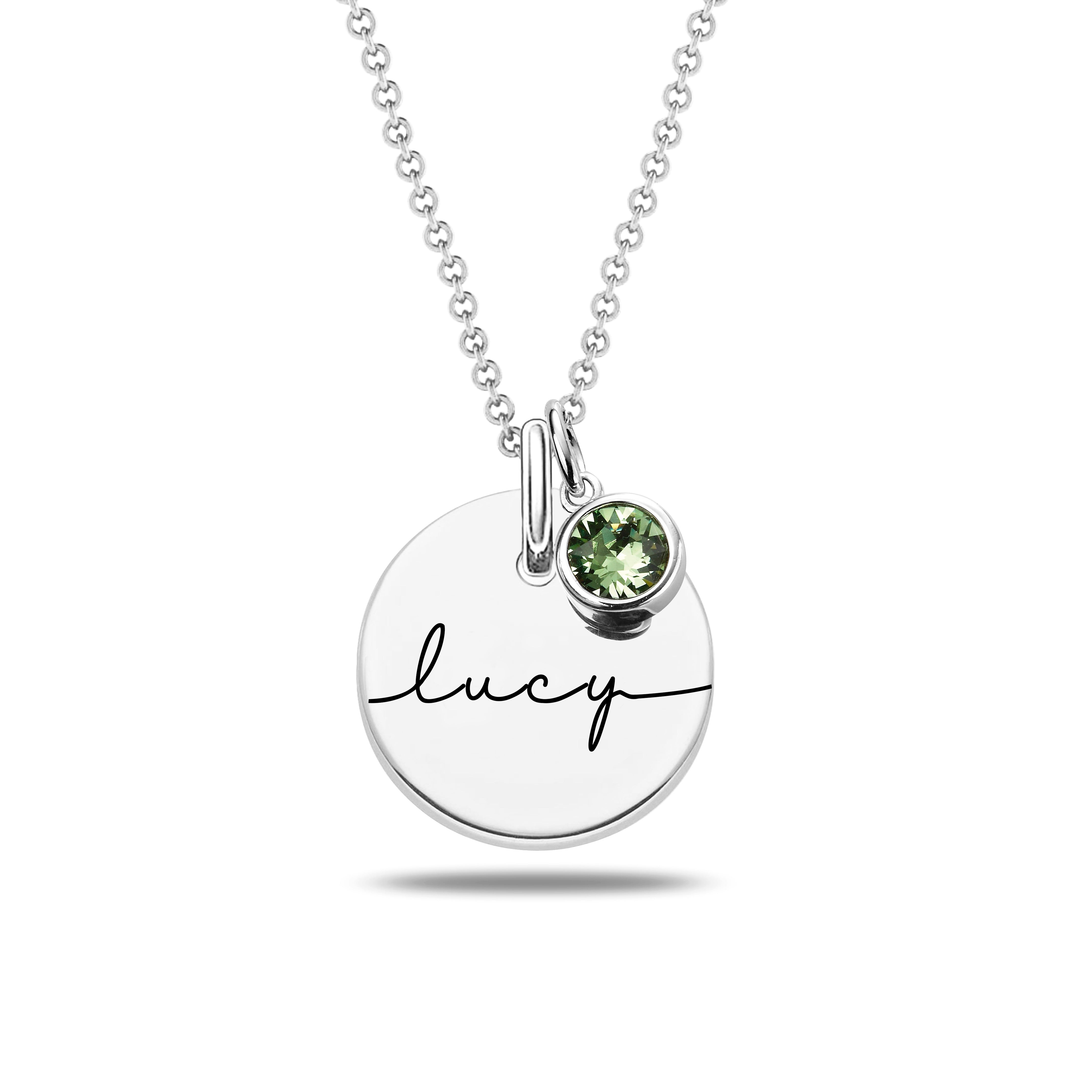 Personalised Customised 925 Sterling Silver Name Disc Charm Engraved with Birthstone Necklace for Women and Girls Gift