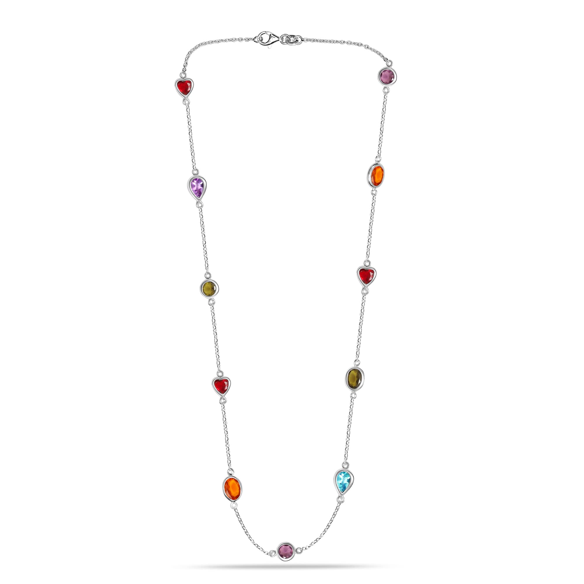 925 Sterling Silver Created Multi-Gem Station Necklace for Women