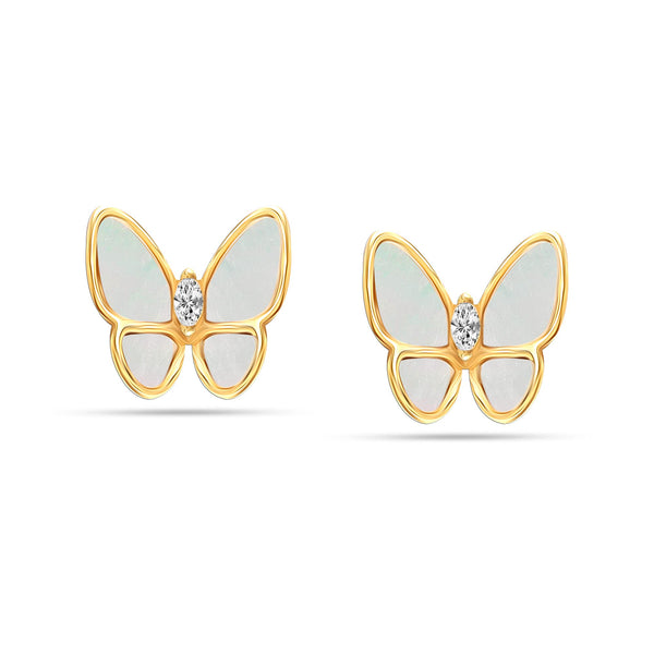 925 Sterling Silver Rose Gold-Plated Mother of Pearl Marquise CZ Butterfly Stud Earring for Teen Women