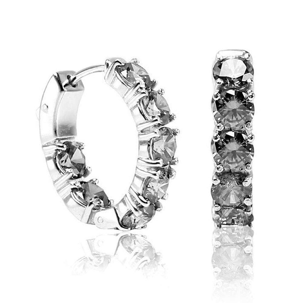 925 Sterling Silver Cubic-Zirconia Rhodium-Plated Huggie Hoop Earring for Wonem