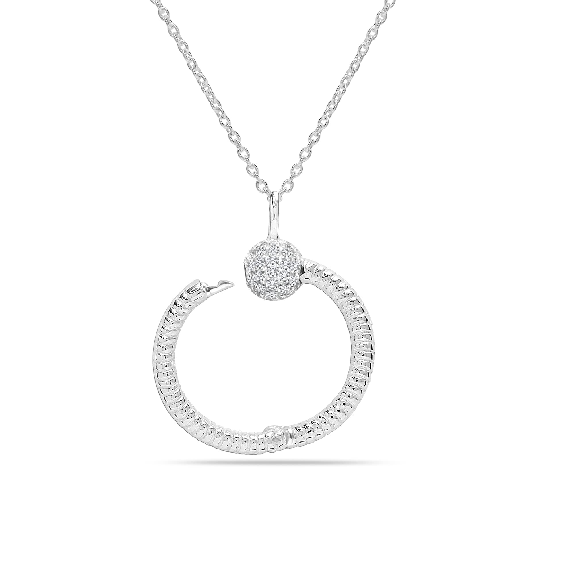 925 Sterling Silver Cubic Zirconia Texture O Charm Pendant Necklace for Women Teen