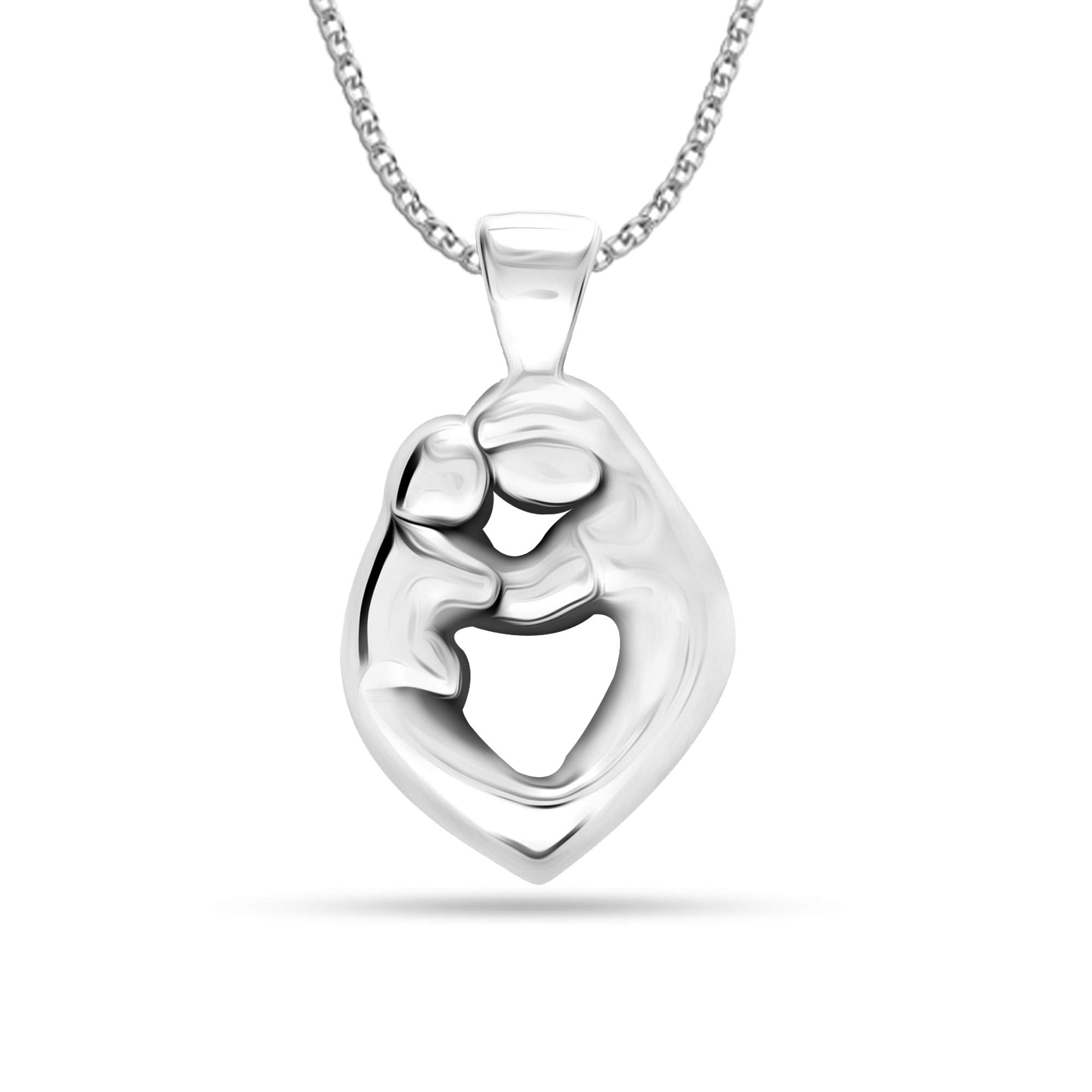 925 Sterling Silver Mother and Child Necklace Pendant with Cable Chain for Women