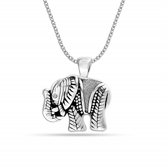 925 Sterling Silver Antique Carved Elephant Charm Pendant Necklace for Women