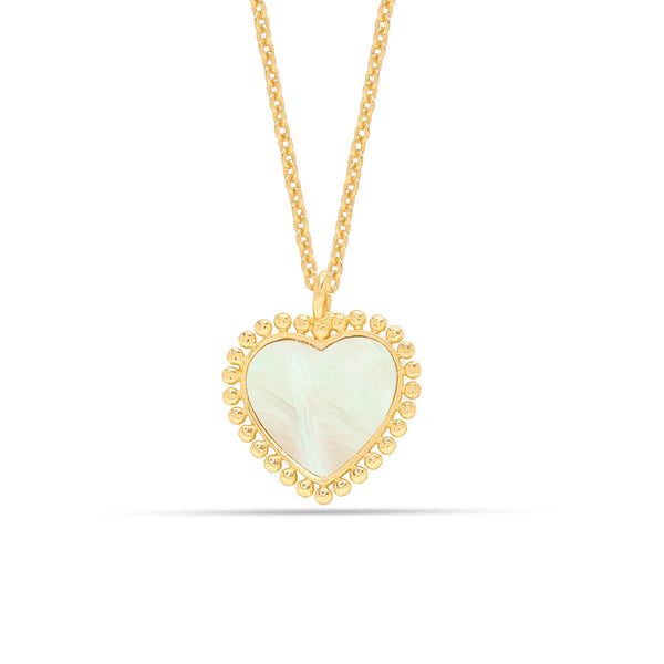 925 Sterling Silver 18K Gold-Plated Mother of Pearl Heart Pendant Necklace for Women Teen