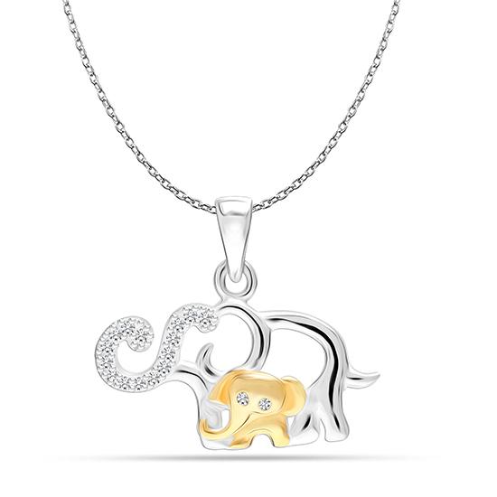 925 Sterling Silver Jewellery Mom and Baby Elephant Charm Cubic-Zirconial Necklace Pendant for Women Teen