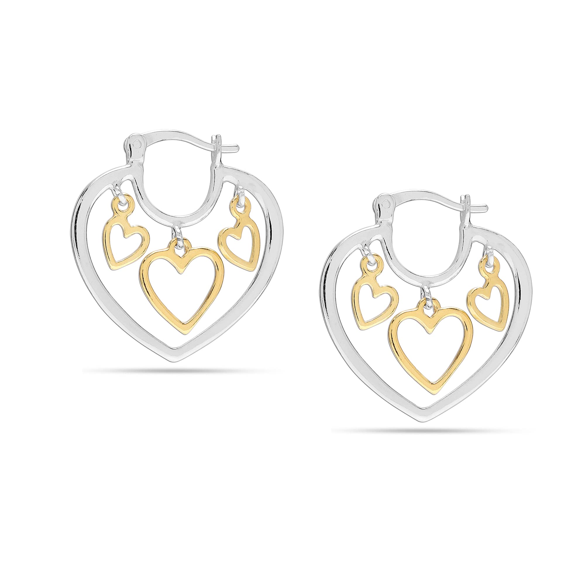 925 Sterling Silver Gold-Plated Two-Tone Heart Hoop Earring for Women Teen