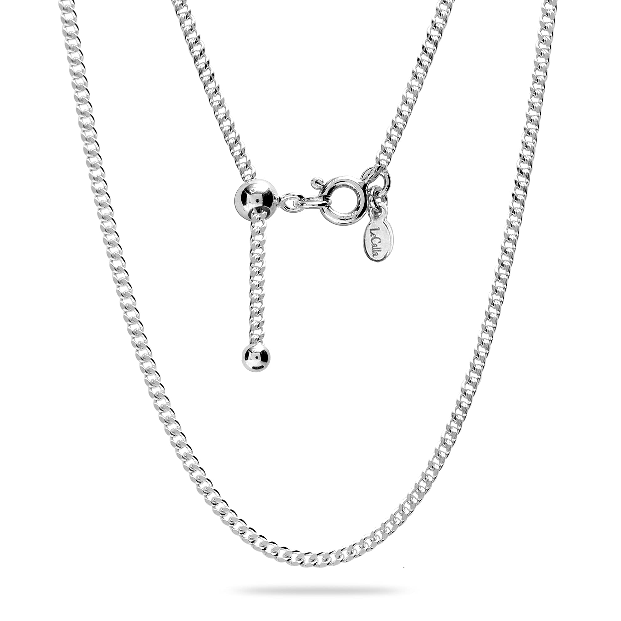 925 Sterling Silver Italian Adjustable Curb Chain Necklace for Women 24 Inches