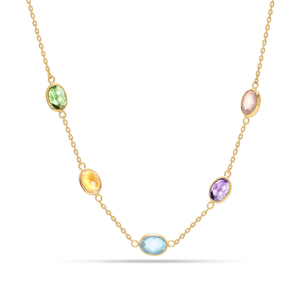 925 Sterling Silver Gold-Plated Multi Natural Birthstone Necklace for Women