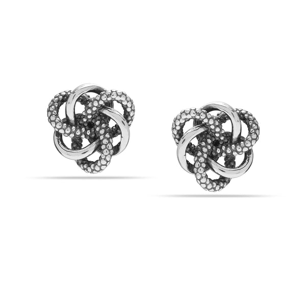 925 Sterling Silver Antique Caviar Beaded Love Knot Stud Earring for Women Teen