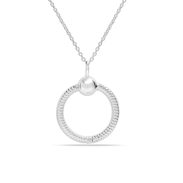 925 Sterling Silver Texture O Pendant Necklace for Women Teen