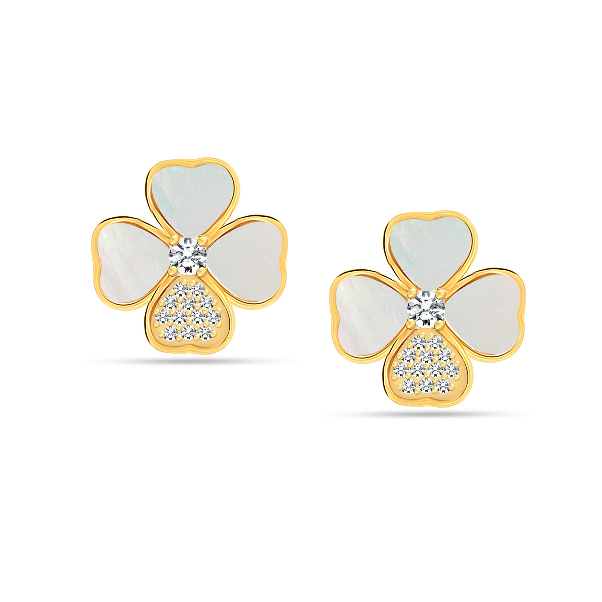 925 Sterling Silver 14K Gold-Plated Mother of Pearl 4 Clover Leaf Stud Earring for Women Teen