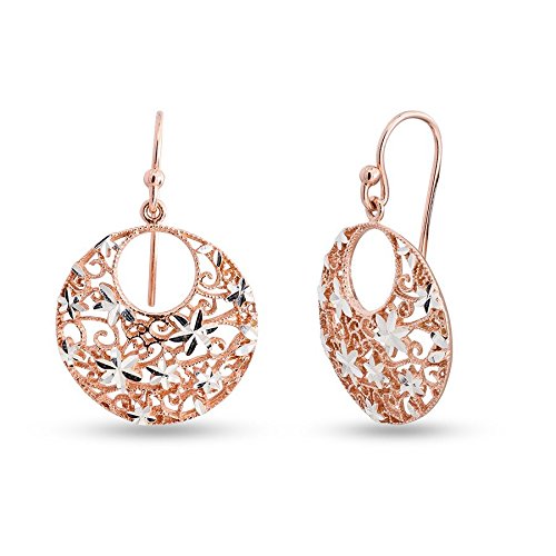 925 Sterling Silver Diamond-Cut Filigree Rose-Gold-Plated Drop Dangler Earring for Women Girl