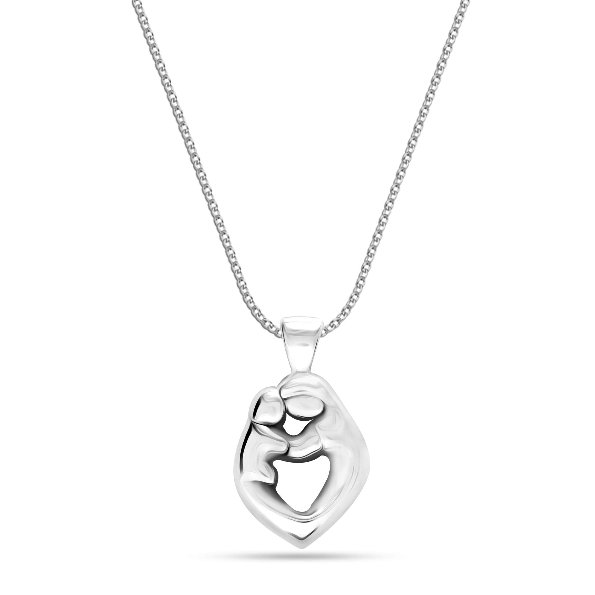 925 Sterling Silver Mother and Child Necklace Pendant with Cable Chain for Women