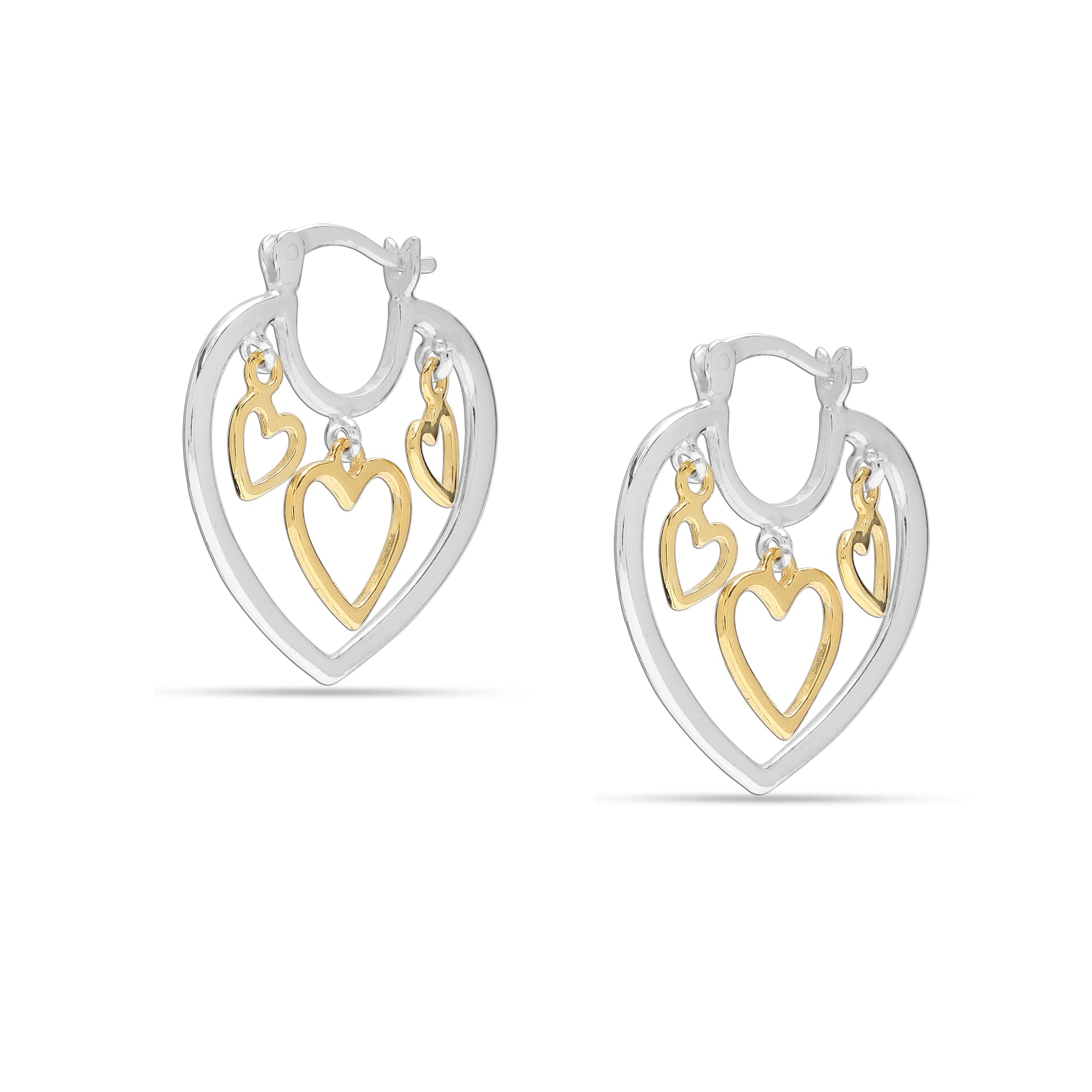 925 Sterling Silver Gold-Plated Two-Tone Heart Hoop Earring for Women Teen