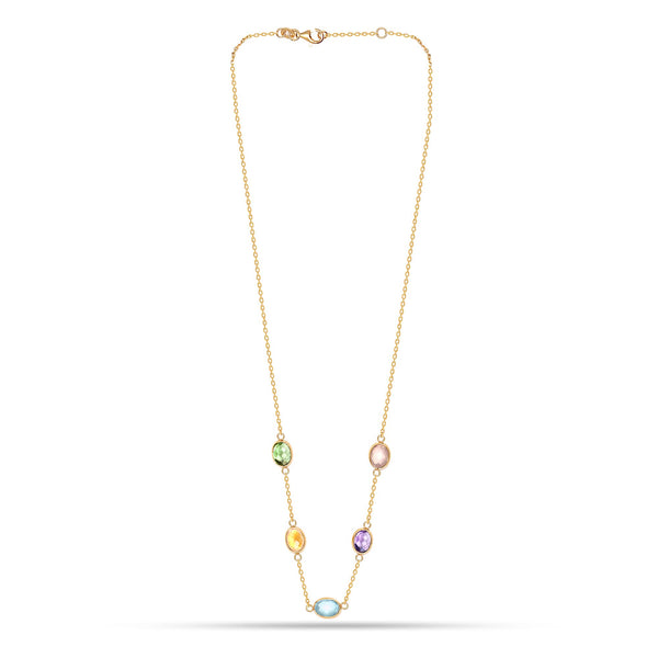 925 Sterling Silver Gold-Plated Multi Natural Birthstone Necklace for Women