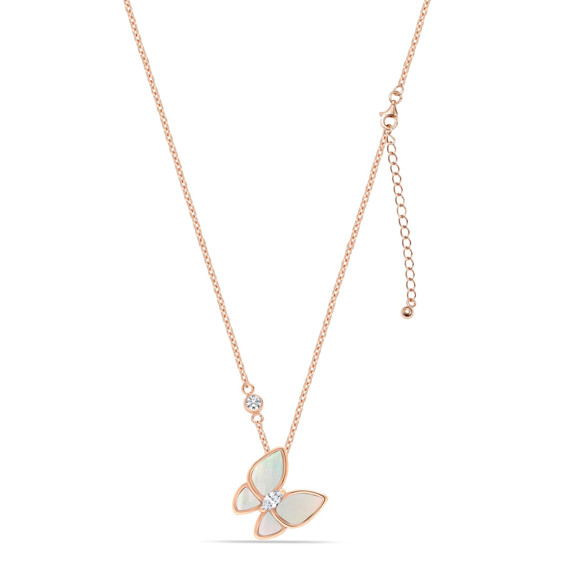 925 Sterling Silver 18K Rose Gold-Plated Mother of Pearl Butterfly Pendant Necklace for Women Teen