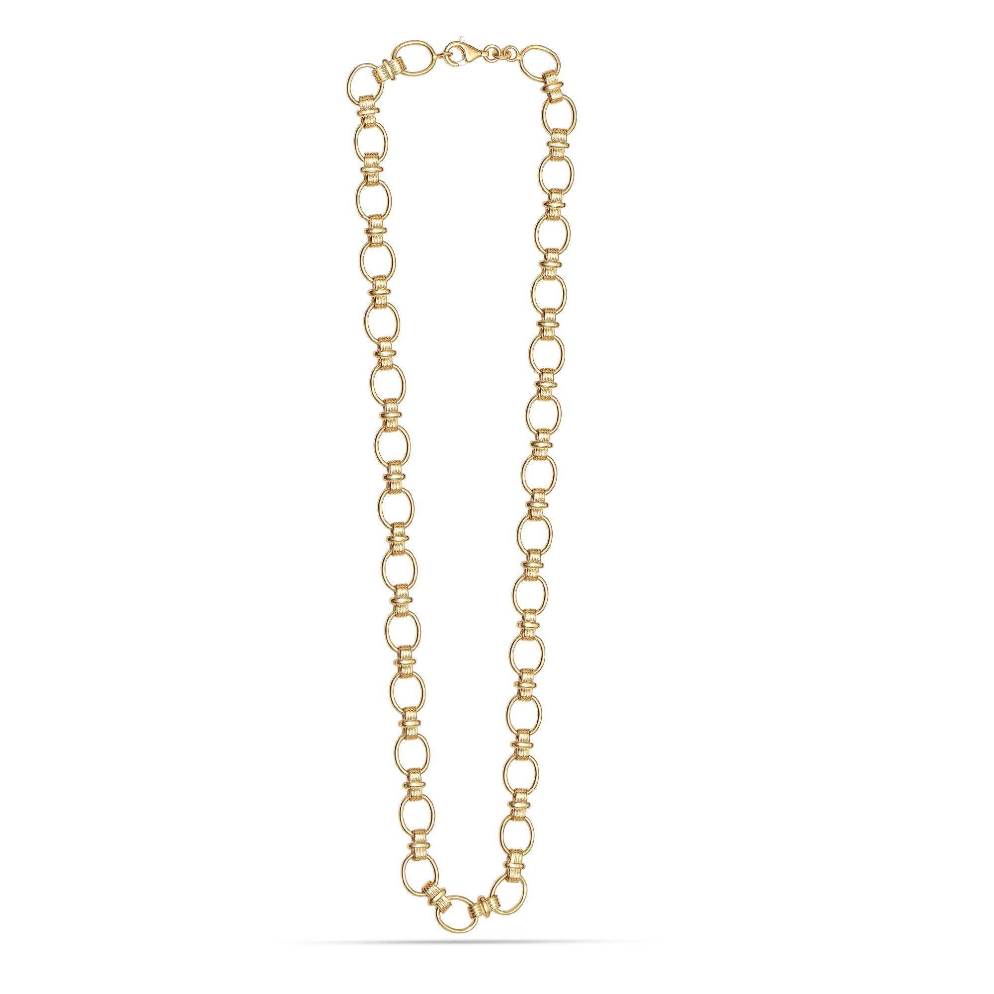 925 Sterling Silver 18K Gold-Plated Ribbed Link Chain for Teen Women