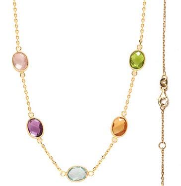 925 Sterling Silver Gold-Plated Multi Natural Birthstone Necklace for Women