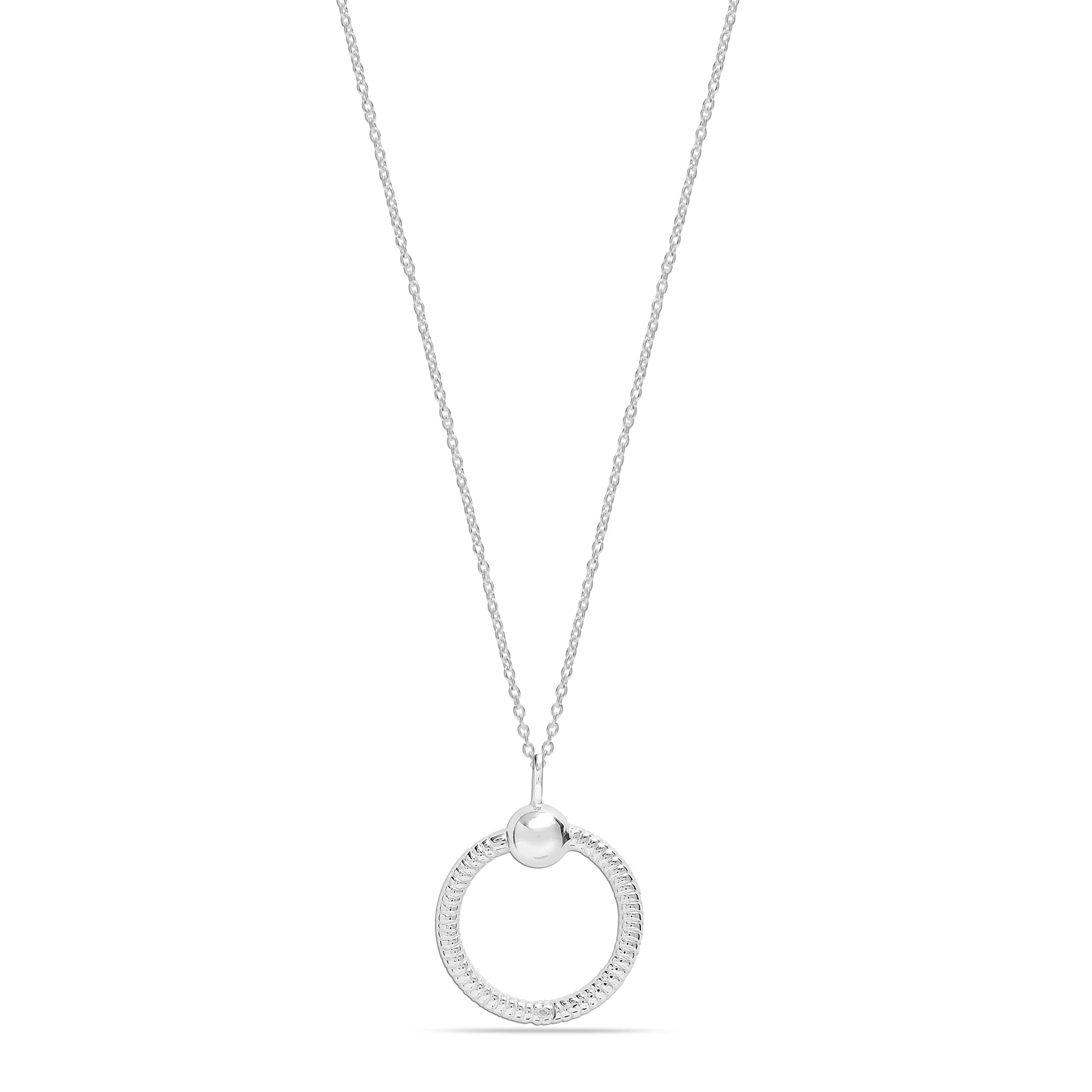 925 Sterling Silver Texture O Pendant Necklace for Women Teen