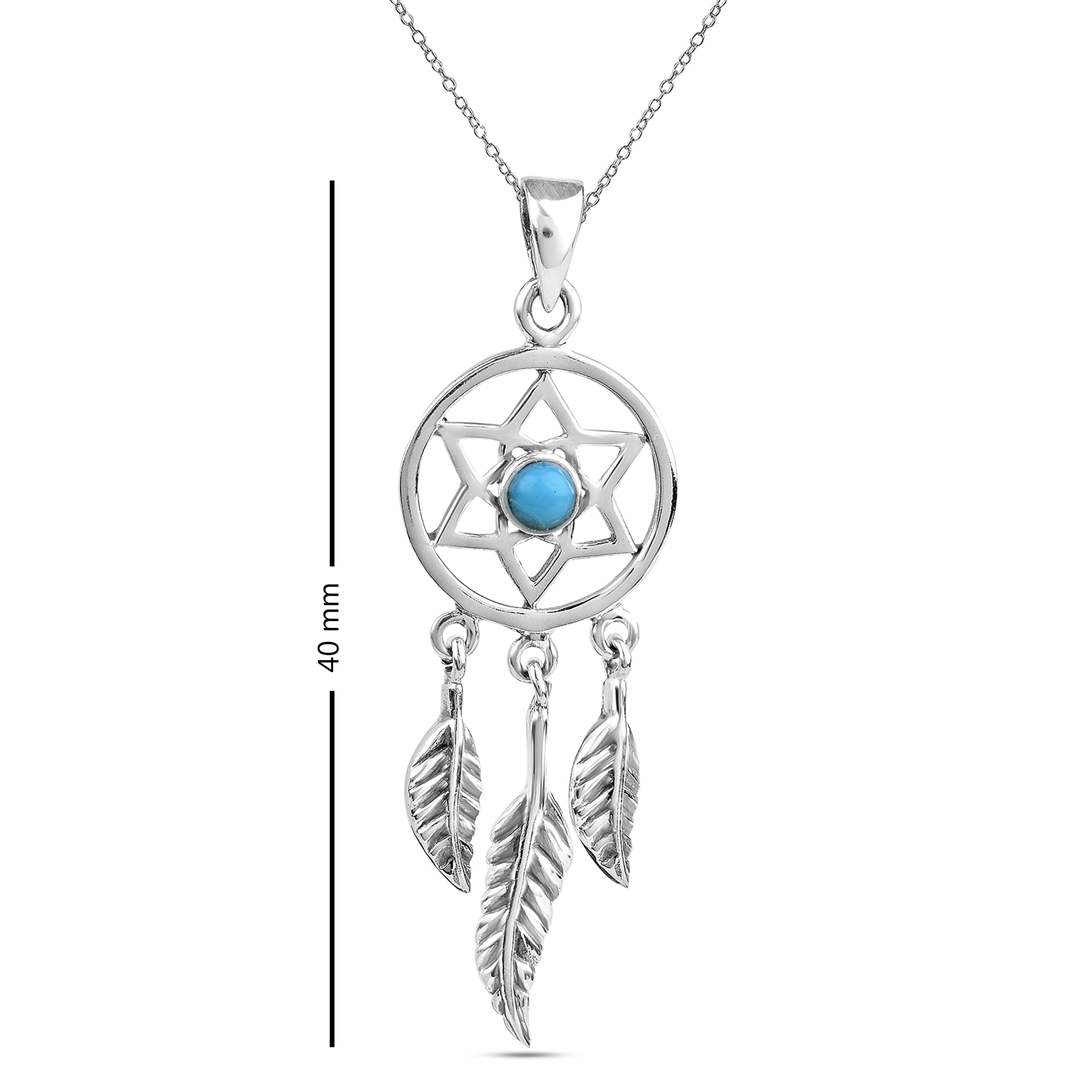 925 Sterling Silver Antique Blue Stone David Star Dream Catcher Pendant for Women