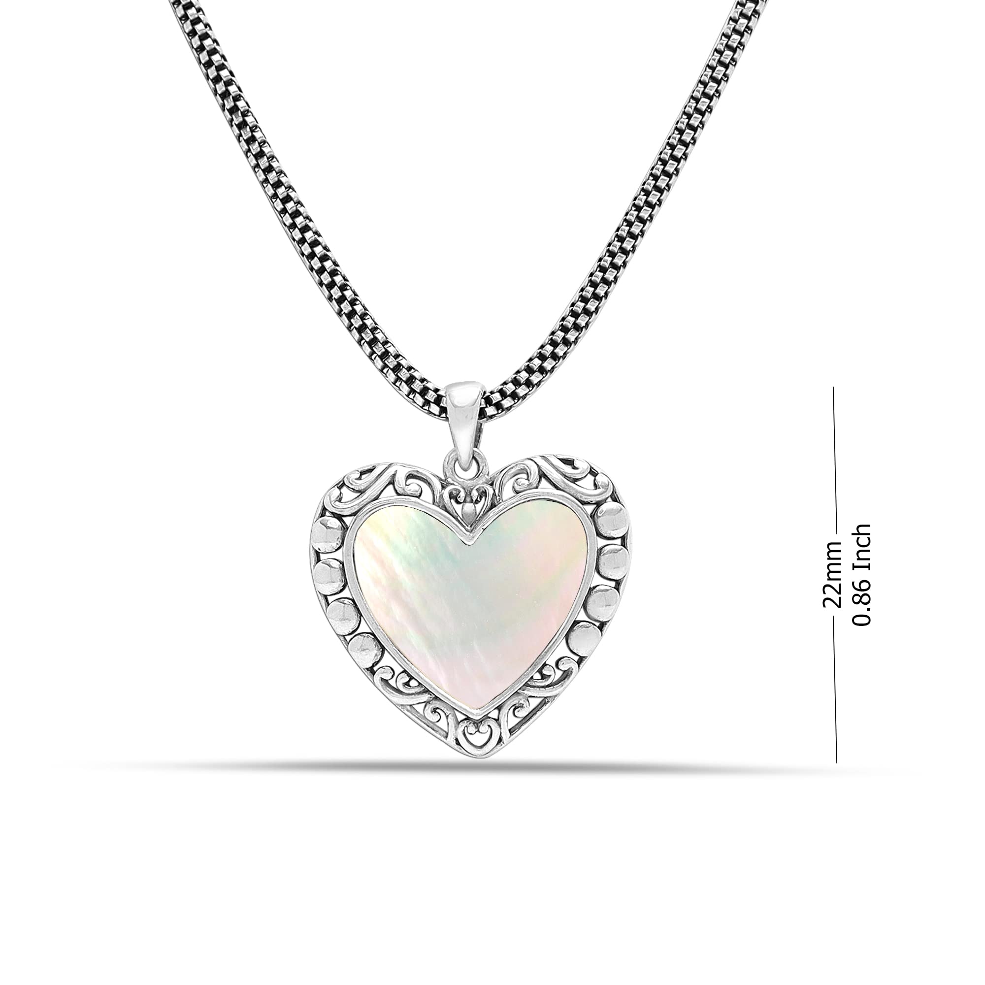 925 Sterling Silver Antique Mother Of Pearl Heart Pendant Necklace for Women Teen