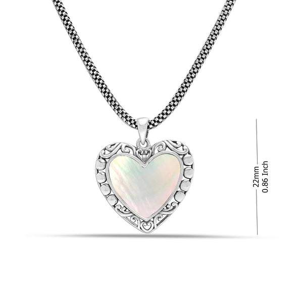 925 Sterling Silver Antique Mother Of Pearl Heart Pendant Necklace for Women Teen