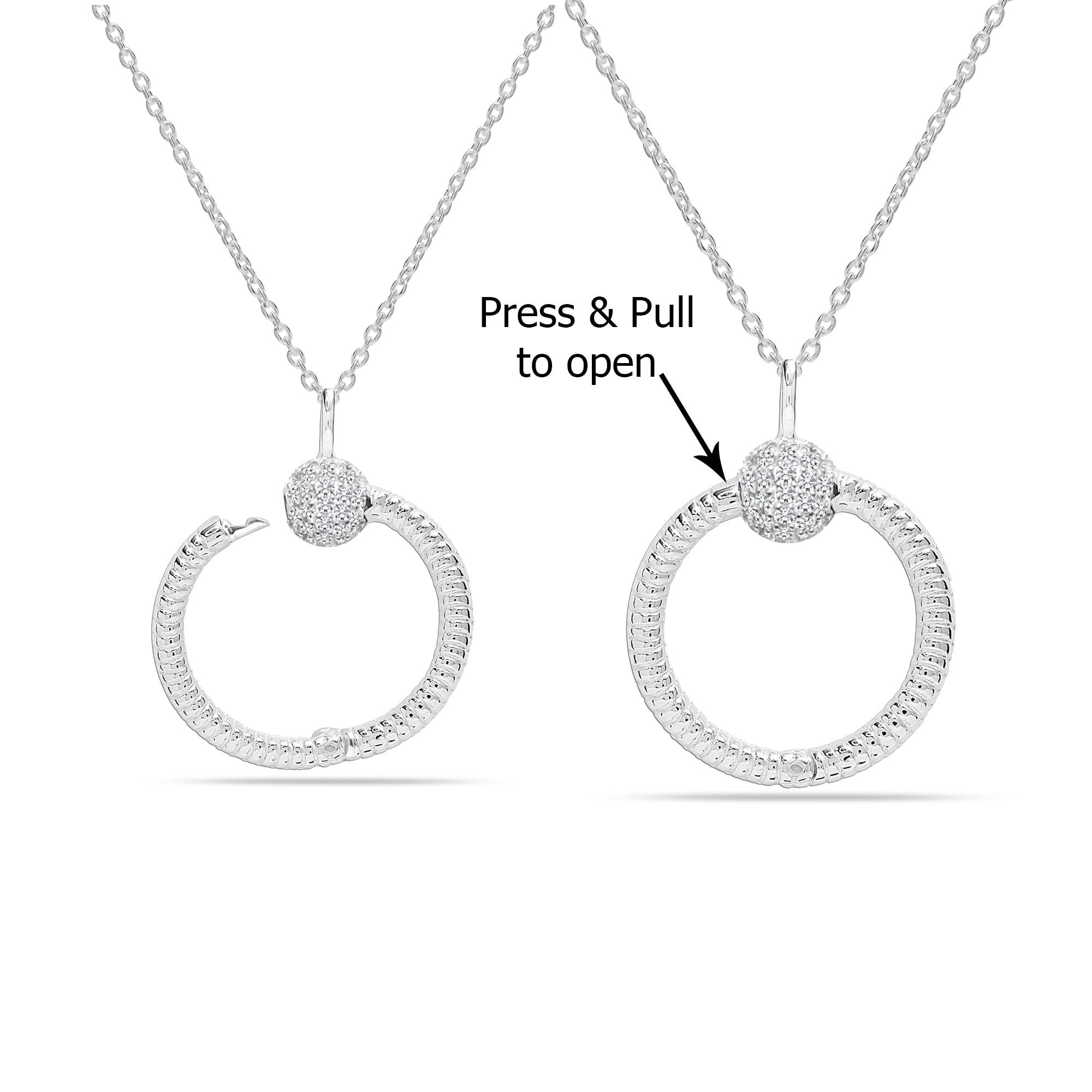 925 Sterling Silver Cubic Zirconia Texture O Charm Pendant Necklace for Women Teen