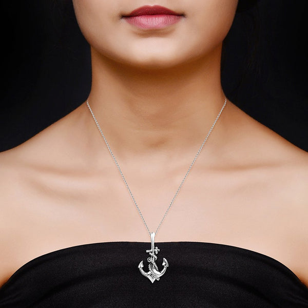 925 Sterling Silver Anchor with Cross Pendant with Chain for Women