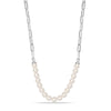 925 Sterling Silver Paperclip Link Pearl Necklace for Women and Girls