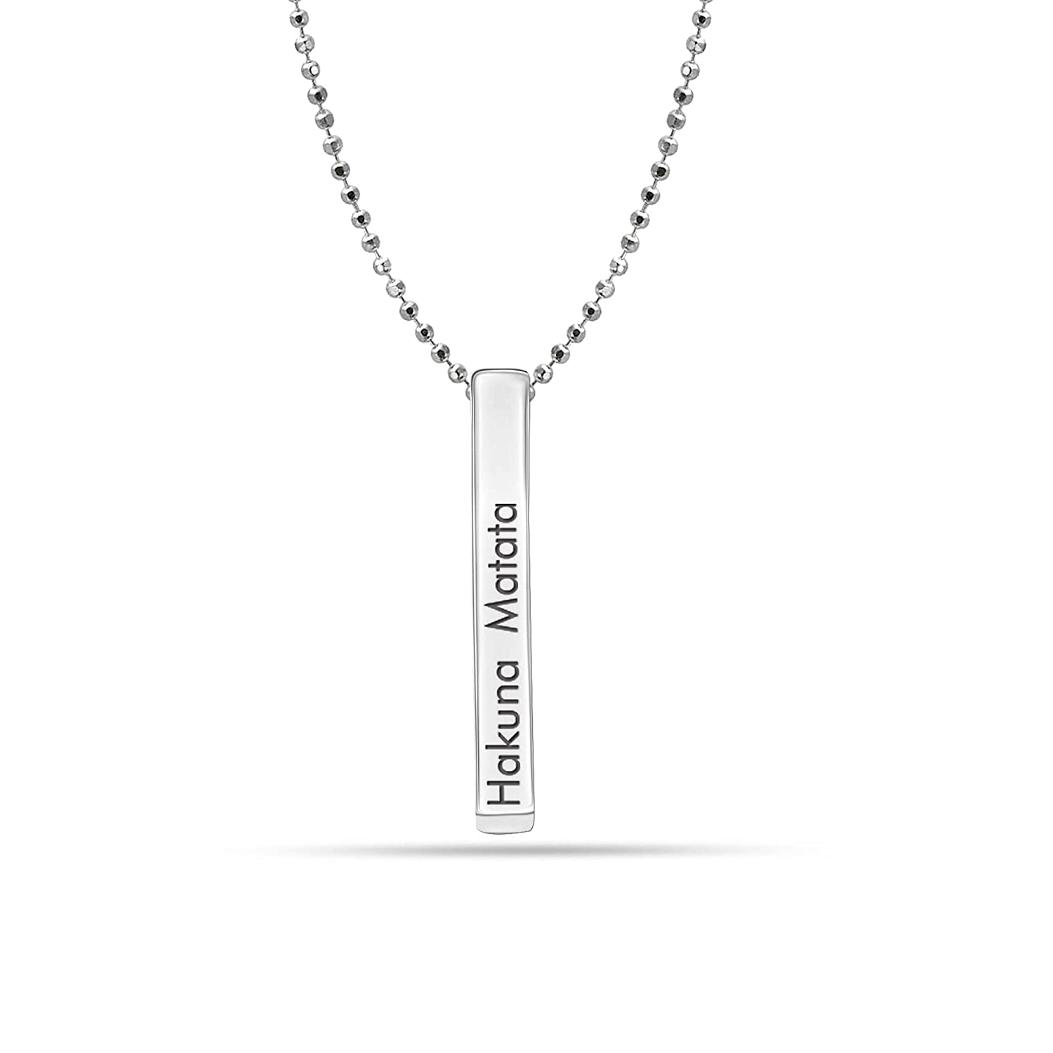 925 Sterling Silver Hakuna Matata Dimensional 3D Bar Necklace for Women & Girls