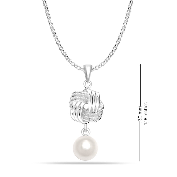 925 Sterling Silver Pearl Love Knot Pendant Necklace for Women and Girls