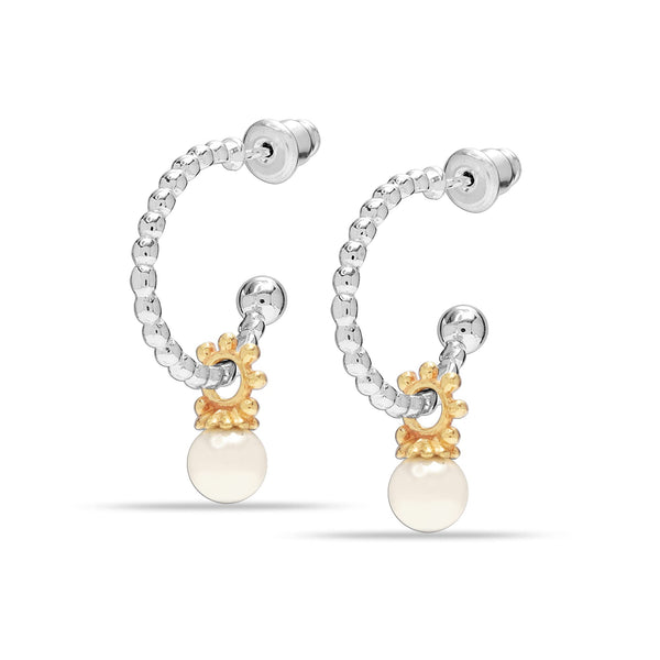 925 Sterling Silver Gold-Plated Pearl Hypoallergenic Pearl Hoop Earring for Women