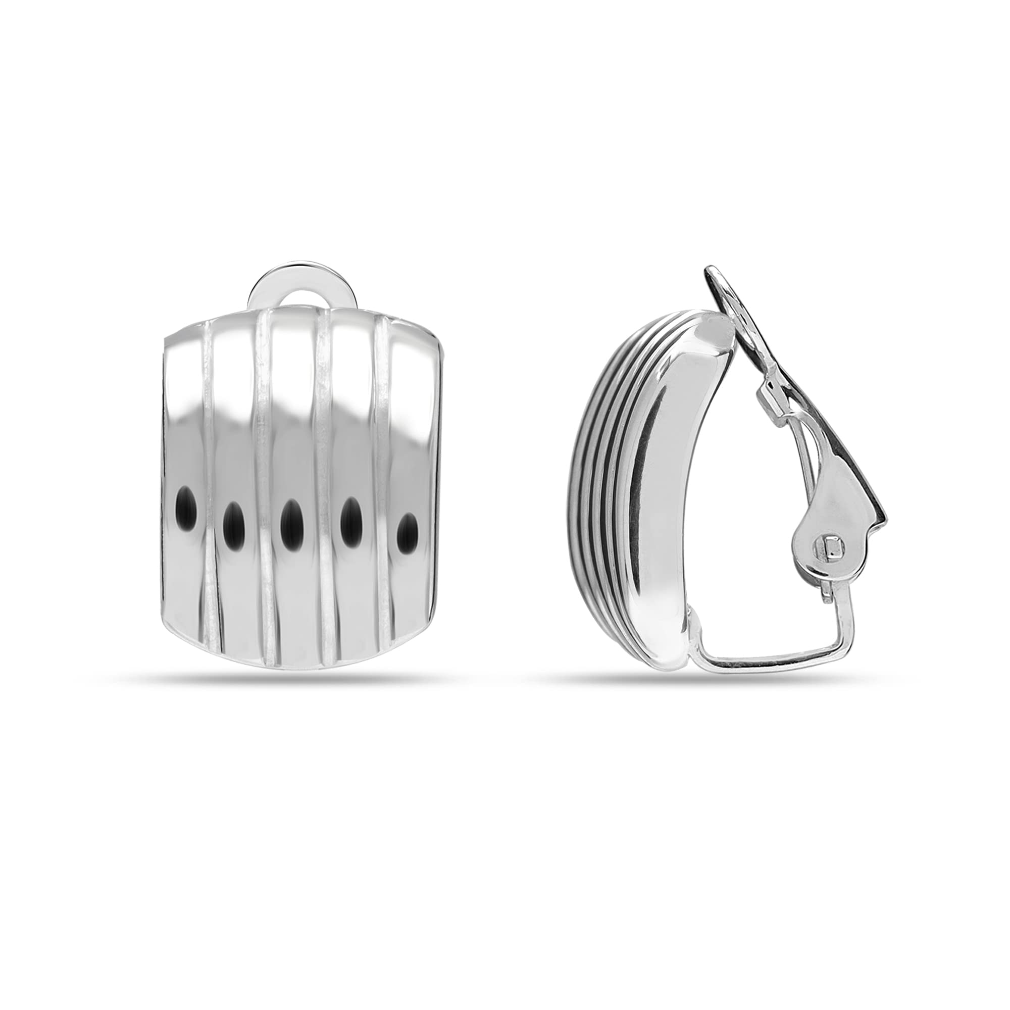 925 Sterling Silver Square Texture Clip On Stud Earring for Women