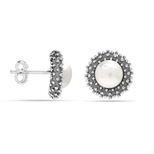 925 Sterling Silver Freshwater Pearl Antique Stud Earring for Women and Teen