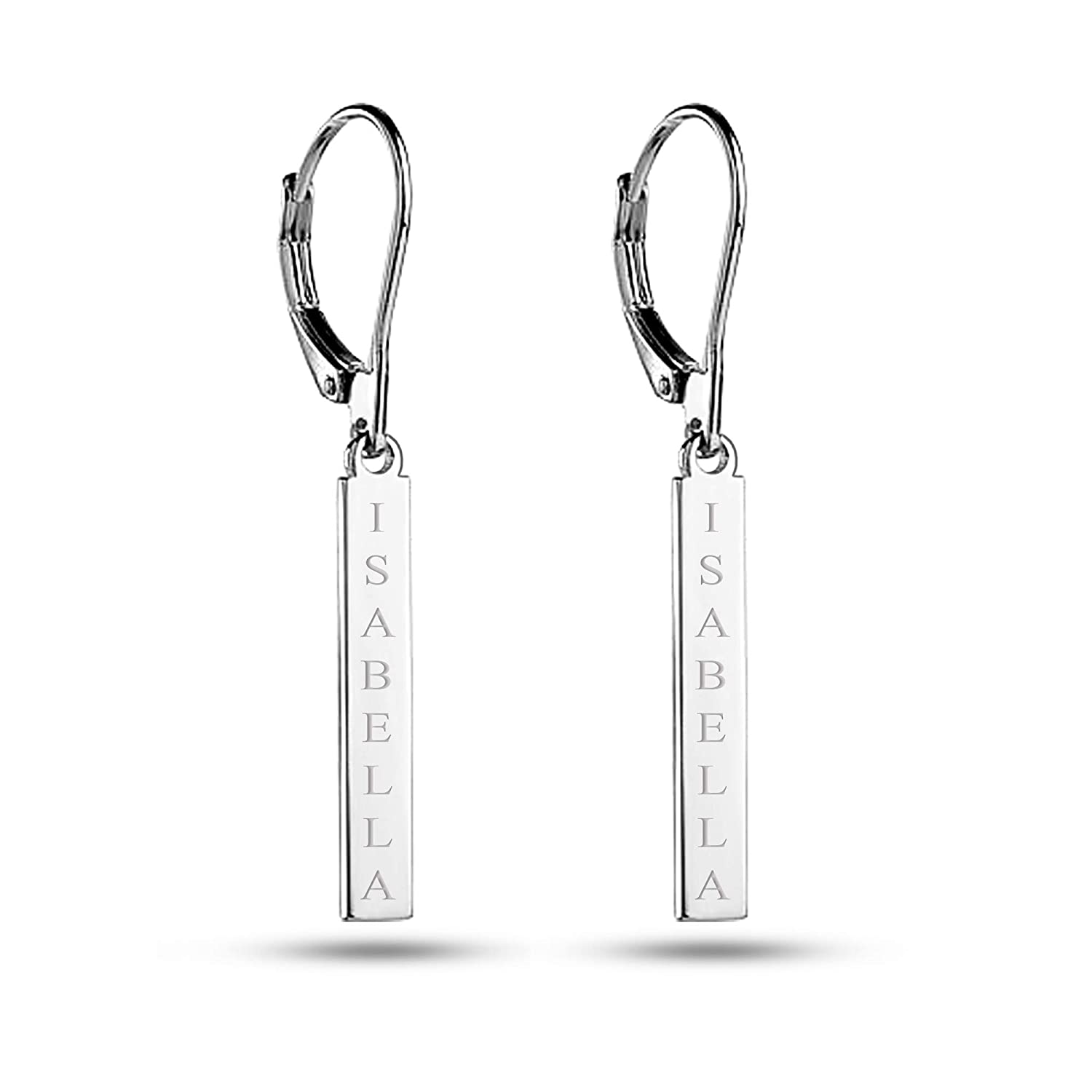 LeCalla Signature 925 Sterling Silver Personalized Customized Engraved Tag Drop Dangle Earrings for Women Teen 